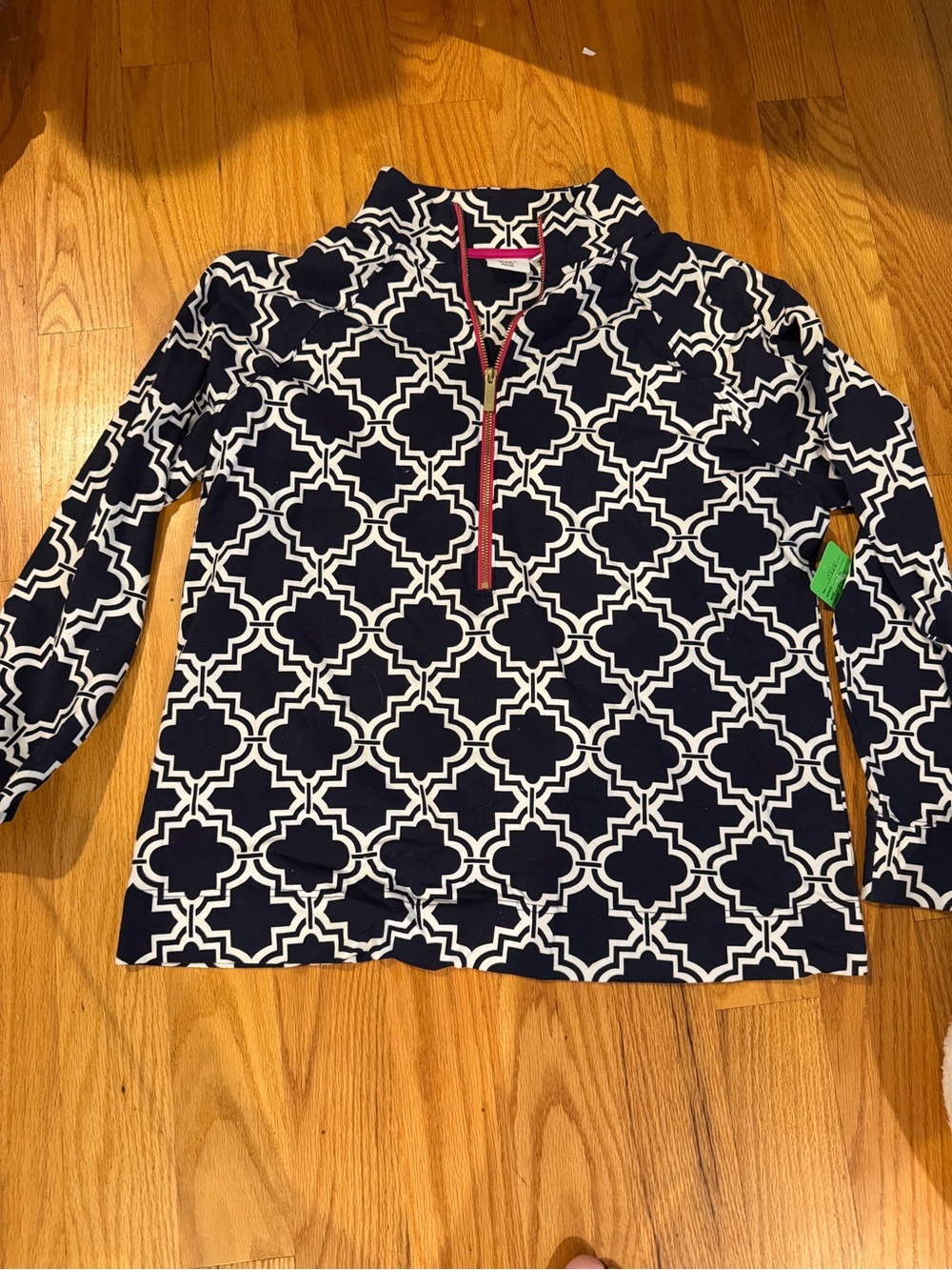 crown & ivy Navy and White Geometric Long Sleeve Quarter-Zip Top